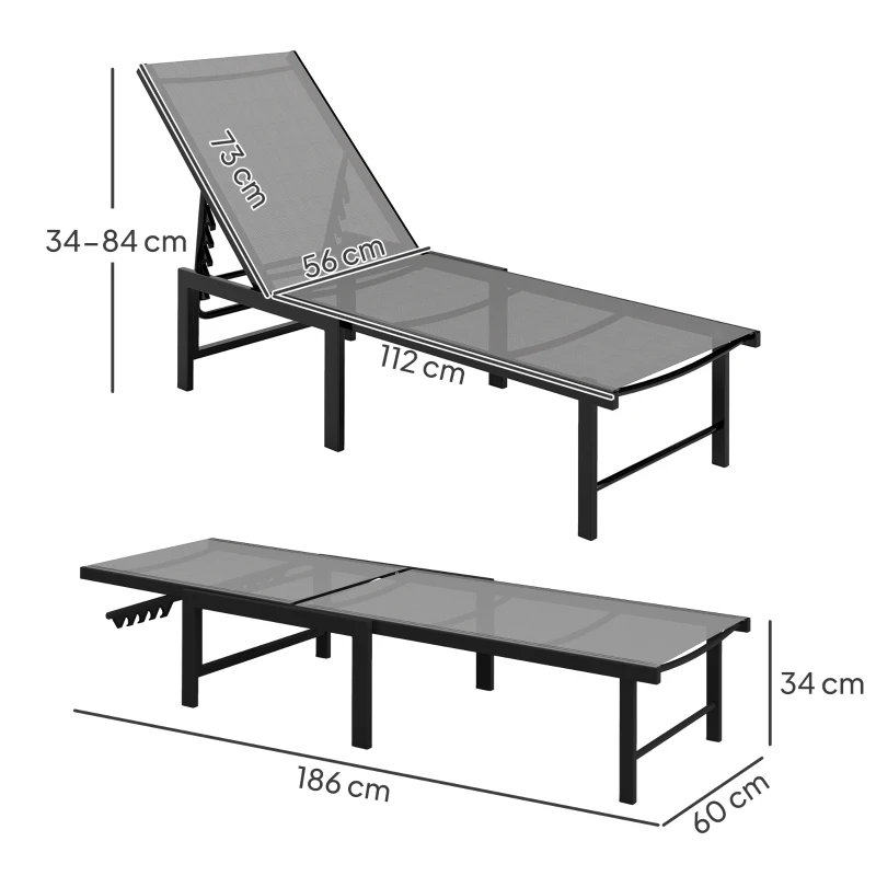 Best Set of Two Reclining Sun Loungers - Grey - Image 3