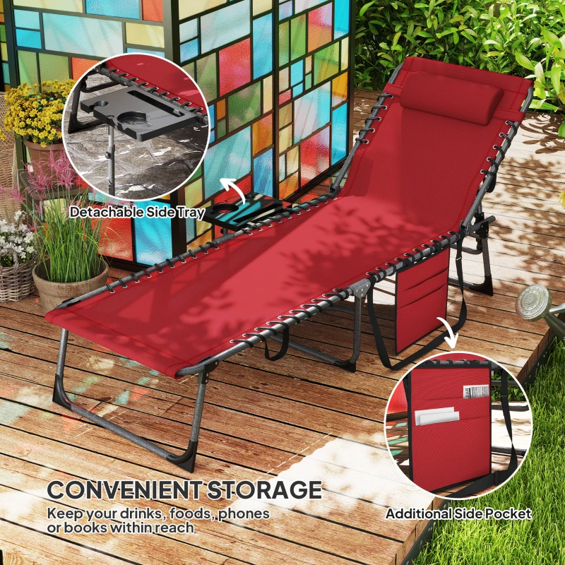 Best Five-Position Reclining Sun Lounger - Red - Image 6