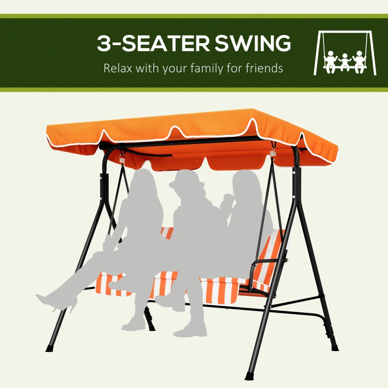 Best 3 Seater Canopy Swing Chair Garden Rocking Bench Heavy Duty Patio Metal Seat w/ Top Roof - Orange - Image 6