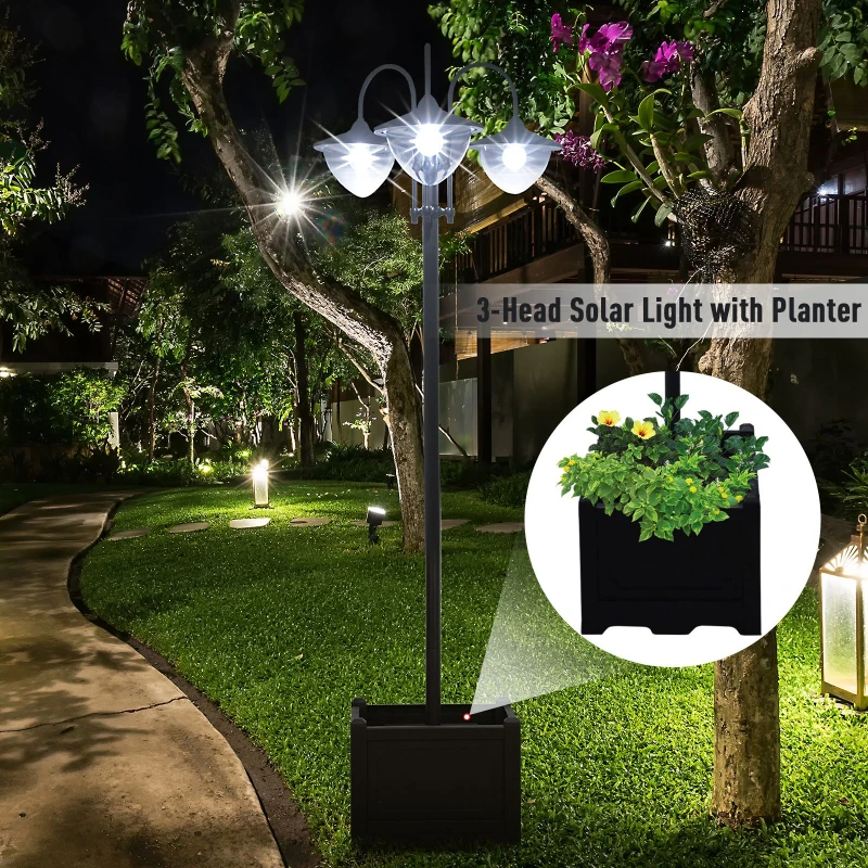Best 189cm 3-head Solar Lamp Post, Street Light with Planter, Automatic-on, 6 Hour Max Outdoor Ready LED Lighting, Black - Image 7