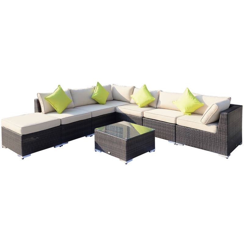 Best 8 Pieces PE Rattan Corner Sofa Set with Thick Cushions, Aluminium Outdoor Rattan Garden Furniture Set with Glass Top Table, No Assembly Required, Mixed Brown - Image 10