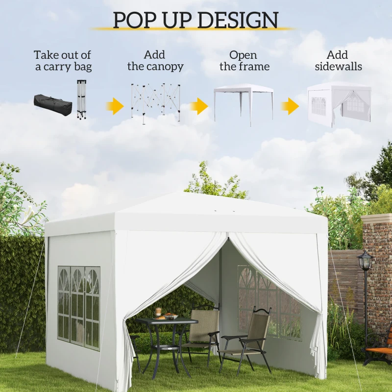 Best 3 x 3m Pop Up Gazebo, Wedding Party Canopy Tent Marquee with Carry Bag and Windows, White - Image 4