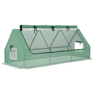 Best Portable Small Polytunnel, Mini Greenhouse with Mesh Windows for Indoor and Outdoor, 240x90x90cm, Green
