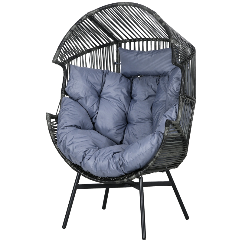 Best String Rattan Egg Chair, with Padded Seat Cushion - Grey/Black - Image 11