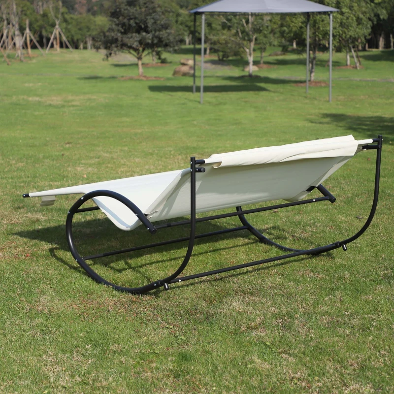 Best Double Sun Lounger, Rocking Lounger Sunbed Daybed with Armrest and Headrest Pillow, for Two, For Outdoor Patio Garden, Cream White - Image 7