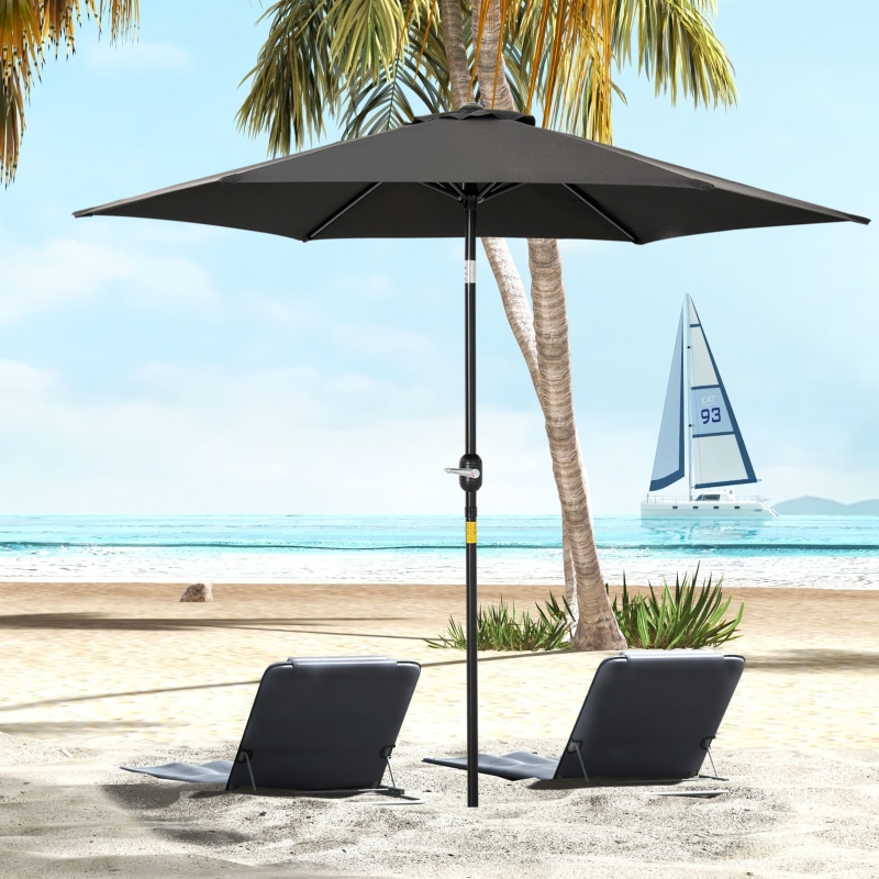 Best 2.6M Garden Parasol Umbrella with Tilt and Crank, Outdoor Sun Parasol Sunshade Shelter with Aluminium Frame, Black - Image 10