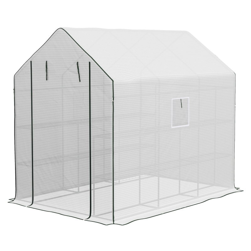 Best Walk-in Greenhouse with 3 Tier 12 Shelves, Small Greenhouse with Reinforced PE Cover, Garden Plant Growhouse with Roll-up Door and Three Mesh Windows, 140 x 213 x 190 cm, White - Image 11