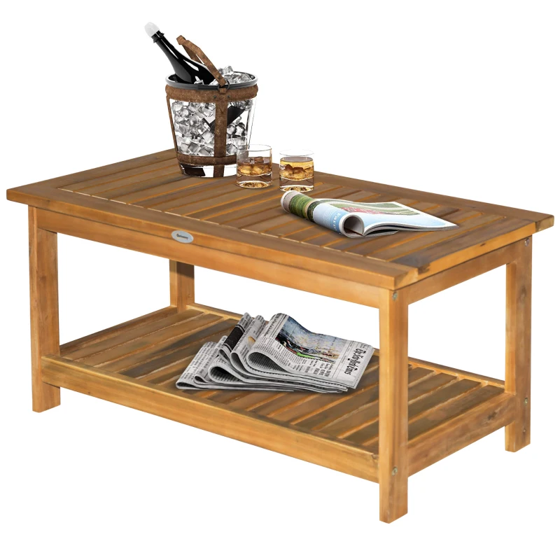 Best 45 x 90cm Acacia Wood Two-Tier Garden Table - Image 8
