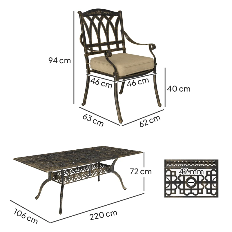 Best Nine-Piece Cast Aluminium Garden Dining Set - Bronze Tone - Image 3