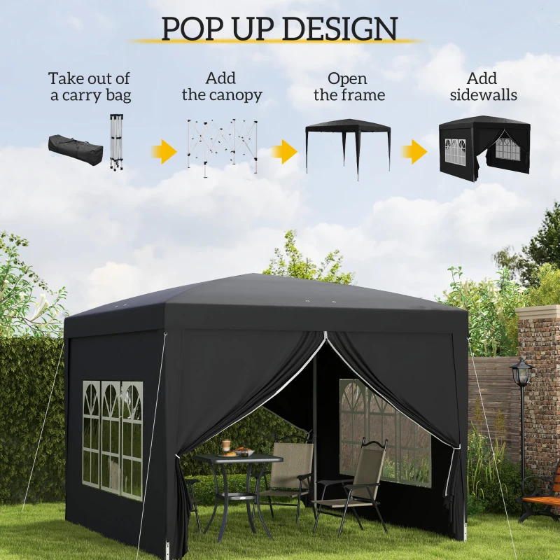 Best 3 x 3(m) Pop Up Gazebo, Water and UV Resistant Party Tent Camping Canopy Marquee with Carry Bag, Black - Image 4
