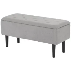 Best 47L Storage Ottoman, End of Bed Bench with Wooden Legs, Fabric Footstool for Living Room, Bedroom, 95 x 38 x 45cm, Grey