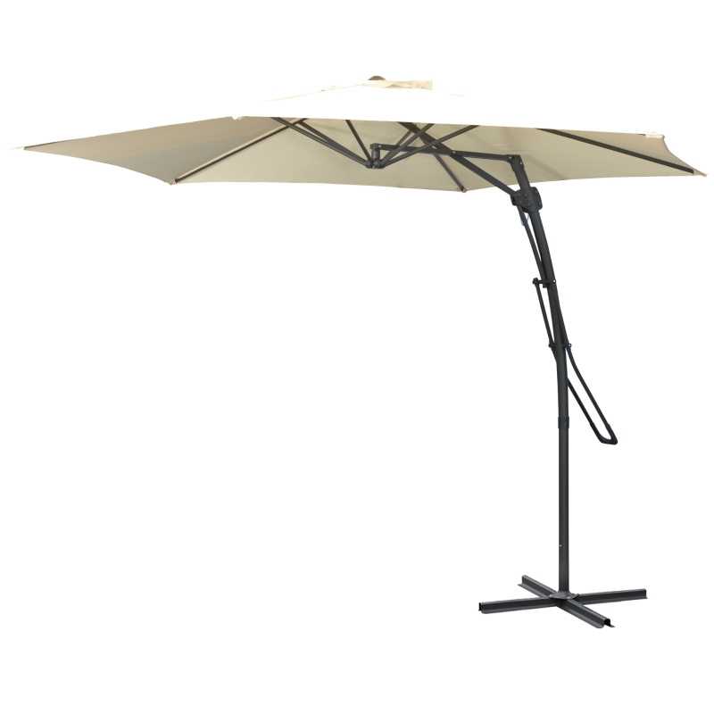 Best 3m Cantilever Parasol with Easy Lever, Patio Umbrella with Crank Handle, Cross Base and 6 Metal Ribs, Outdoor Sun Shades for Garden, White - Image 11