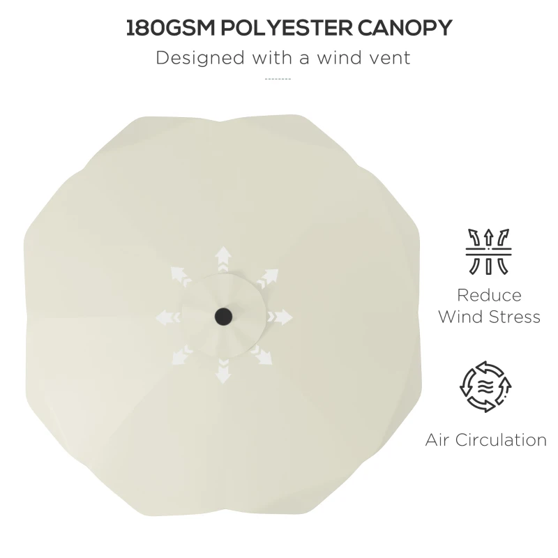 Best Solar Patio Umbrella with LED and Tilt, Outdoor Market Table Umbrella Parasol with Crank, 3 x 3 (m), Cream White - Image 6
