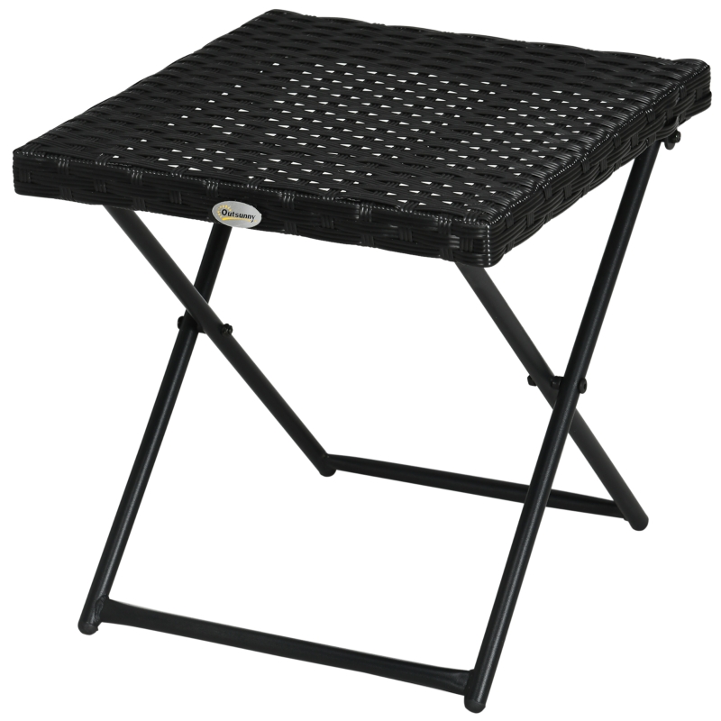 Best Square PE Wicker Rattan Folding Table - Black - Image 11
