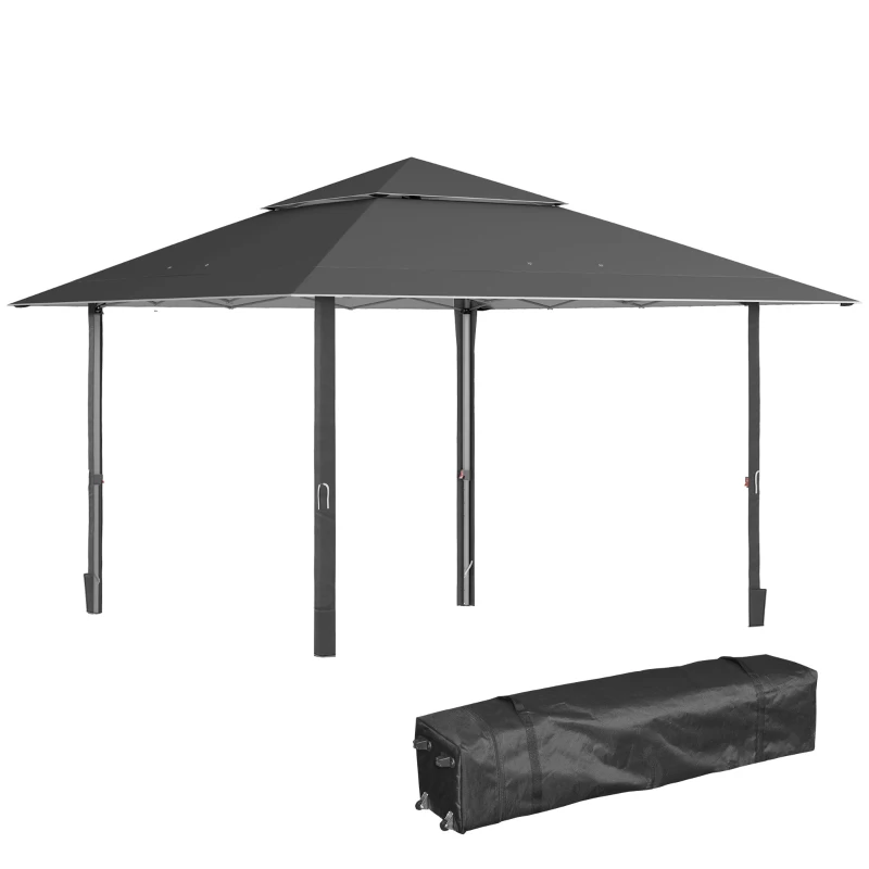Best 4 x 4m Pop-up Gazebo Double Roof Canopy Tent with UV Proof, Roller Bag & Adjustable Legs Outdoor Party, Steel Frame, Dark Grey