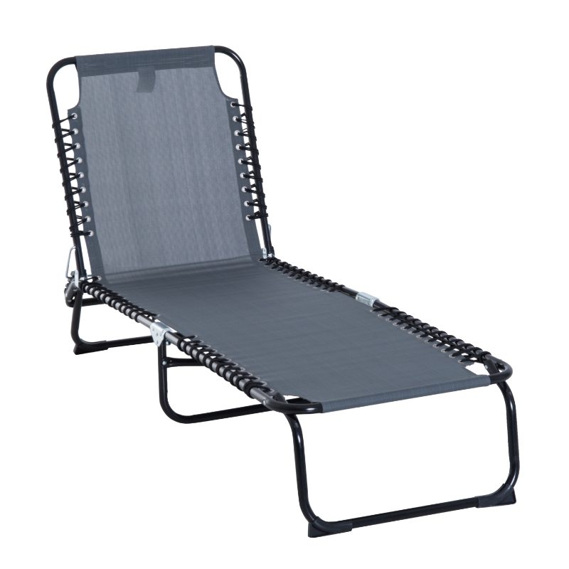 Best Foldable Sun Lounger, Outdoor 4 Level Adjustable Backrest Reclining Chaise Chair, Steel Frame Recliner Chair for Camping, Hiking, Grey - Image 11