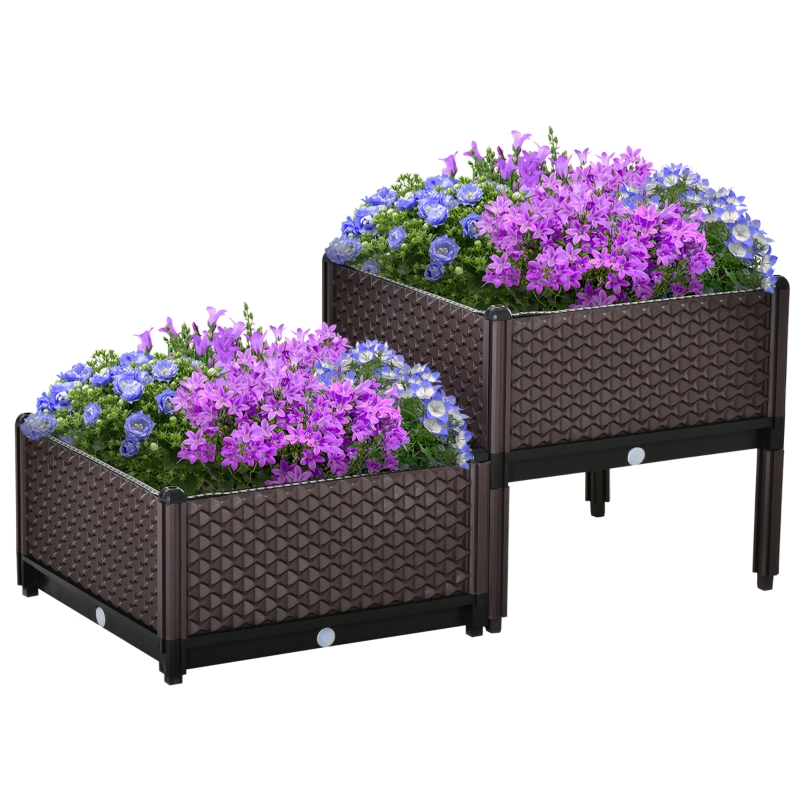 Best 50cm x 50cm x 46.5cm Set of 2 41L Plastic Raised Garden Bed, Planter Box, Flower Vegetables Planting Container with Self-Watering Design and Drainage Holes for Patio Balcony - Image 11