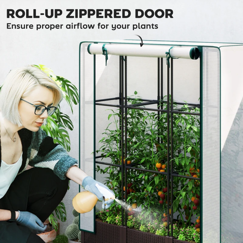 Best Raised Garden Bed with Trellis, Plastic Planter Box with PE Cover, Drainage Holes and Drain Plugs for Climbing Plants, Vegetables, Flowers, 120 x 40 x 140 cm - Image 6