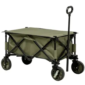 Best Folding Garden Trolley, Cargo Trailer on Wheels, Collapsible Camping Trolley with Folding Board, Outdoor Utility Wagon with Steel Frame and Oxford Fabric, Green