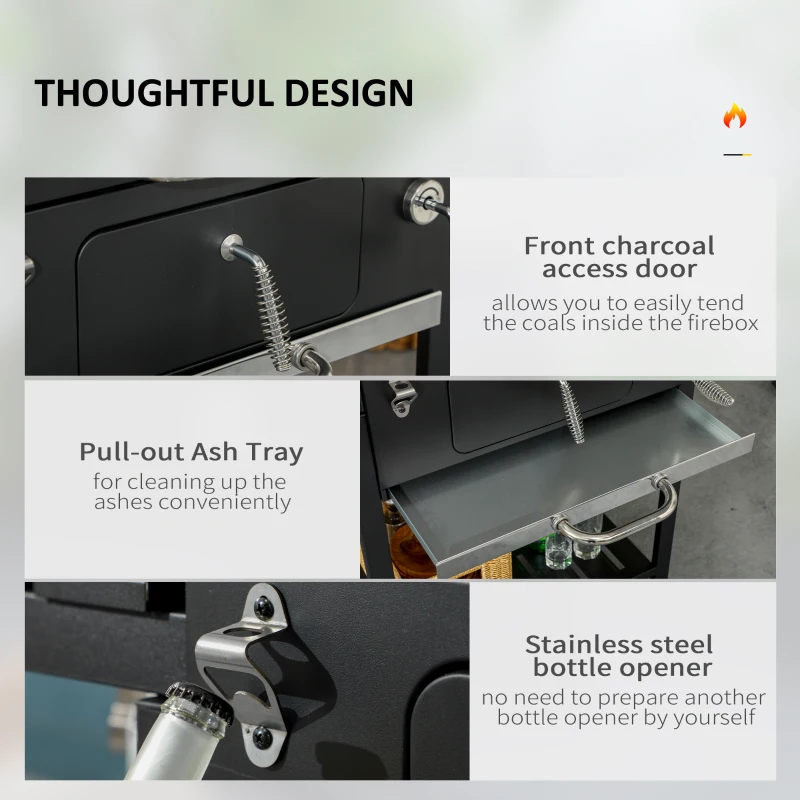 Best Adjustable Charcoal Pan BBQ, with Thermometer and Warming Rack - Image 6