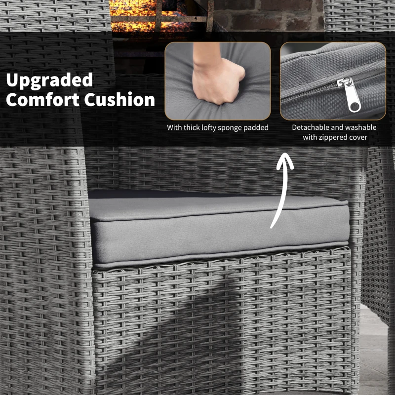 Best 7-Piece Rattan Garden Furniture Set with Cushions, 6 Seater Garden Table and Chairs, Rattan Dining Set with 6 Armchairs, Rectangular Glass Top Table, Charcoal Grey - Image 7