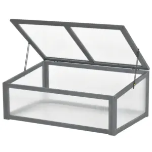 Best Wooden Cold Frame, Small Polycarbonate Greenhouse for Plants with Openable & Tilted Top Cover, Grey, 100 x 65 x 40cm