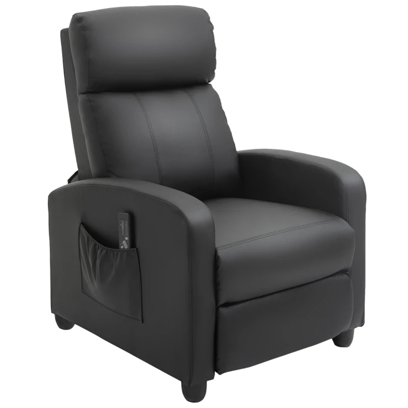 Best Recliner Armchair, Massage Faux Leather Push Back Reclining Chair with Adjustable Leg Rest, Side Pocket, for Home Living Room Theatre, Black