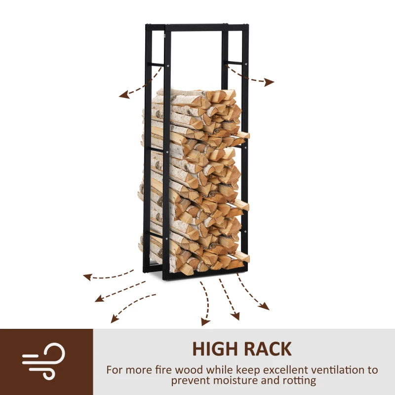 Best Metal Firewood Log Holder Tall Firewood Rack Indoor Outdoor Fireplace Wood Storage Shelf, Black, 60Wx25Dx150Hcm - Image 5