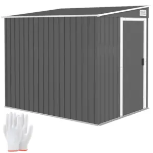 Best 7 x 5ft Galvanised Metal Shed, with Sliding Door - Dark Grey
