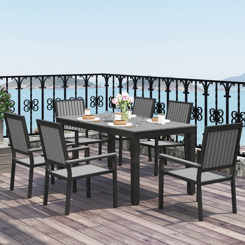 Best 6 Seater Garden Dining Set with Stackable Chairs, Aluminium Frame, Rectangular Plastic Top, Garden Furniture Set, Outdoor Dining Table and Chairs for Patio, Balcony, Poolside, Grey - Image 2