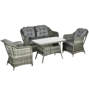 Best Four-Piece Rattan Set, with Glass-Top Table - Grey