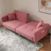 Convertible Sofa Bed with Adjustable Backrest, Gold Legs, Side Pockets, Sherpa Fabric Sleeper Sofa for Bedroom, 176L x 64W x 75H cm, Pink - Image 5