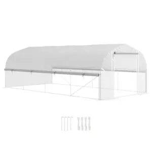 Best 6 x 3 x 2m Walk-in Polytunnel Greenhouse, Zipped Roll Up Sidewalls, Mesh Door, 8 Mesh Windows, Tunnel Warm House Tent with PE Cover, Complimentary Plant Labels and Gloves, White
