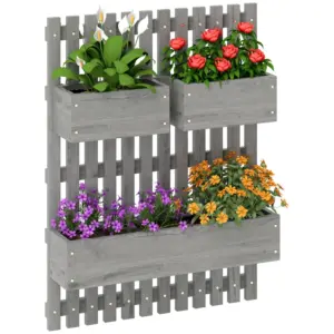 Best Wall-mounted Wooden Garden Planters with Trellis, Drainage Holes and 3 Planter Boxes for Patio, Grey
