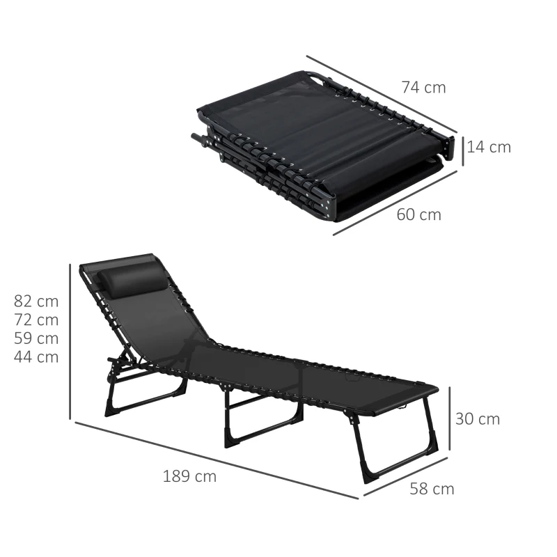 Best Set of Two Folding Sun Loungers, with Four-Position Backs - Black - Image 3