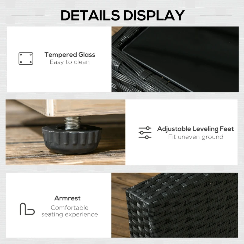 Best 8 Pieces PE Rattan Corner Sofa Set, Outdoor Garden Furniture Set, Patio Wicker Sofa Seater w/ Cushion, Washable Cushion Cover & Tempered Glass Table, Black - Image 7