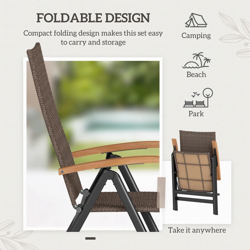 Best 2 Pieces Outdoor Foldable Dining Chair with Armrests, High Backrest, for Garden, Camping, Balcony, Brown - Image 6