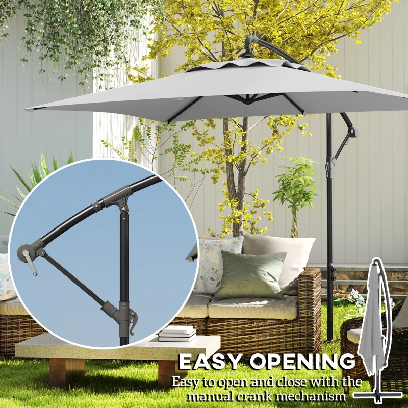 Best 3(m) Cantilever Overhanging Parasol, with Cross Base - Light Grey - Image 4