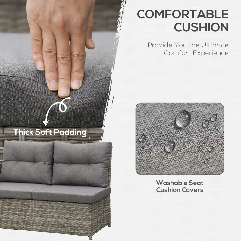 Best 6 Pieces Outdoor PE Rattan Garden Furniture, Patio Wicker Sectional Conversation Corner Sofa w/ Soft Padded Cushion & Liftable Coffee Table, Grey - Image 5