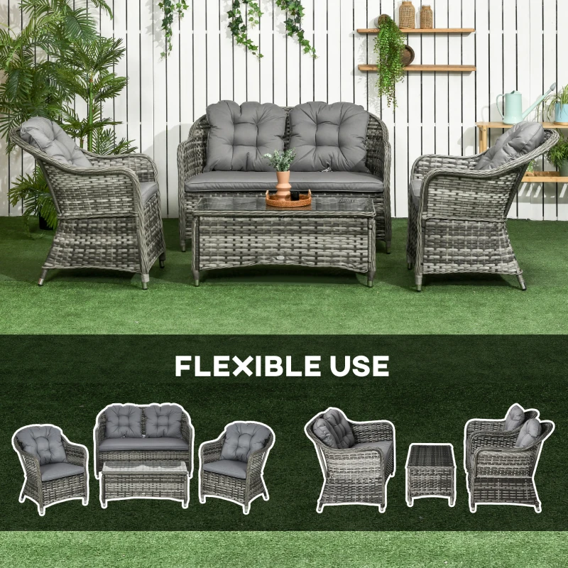 Best Four-Piece Rattan Sofa Set, with Glass-Top Table - Mixed Grey - Image 7