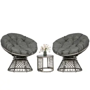 Best Three-Piece Rattan Garden Moon Chair Set - Grey
