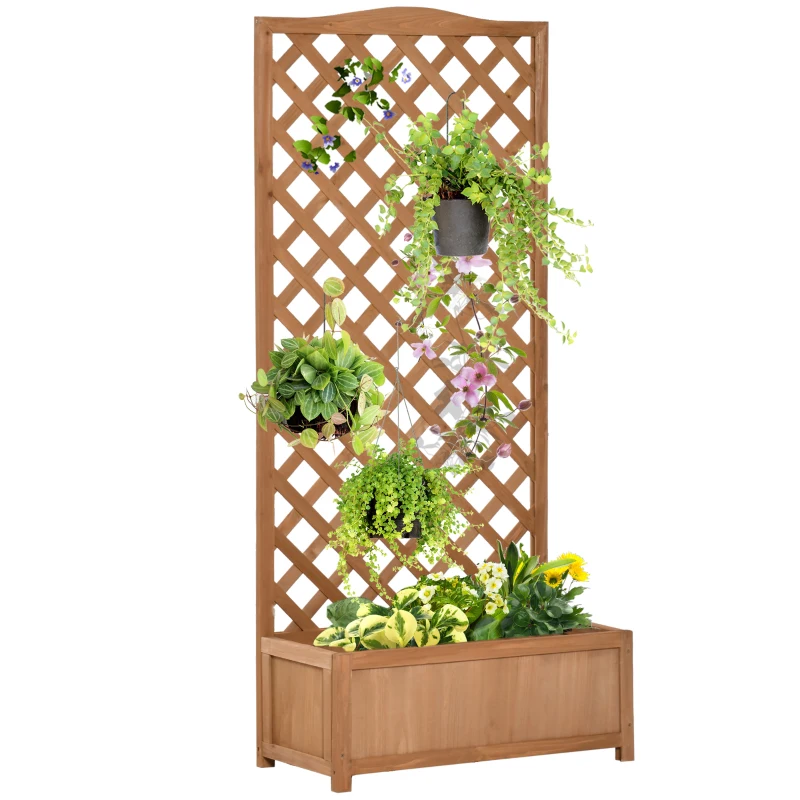 Best 53L Garden Wooden Planter Box with Trellis Free Standing Flower Raised Bed with Lattice for Climbing Plants, 76cm x 36cm x 170cm, Brown