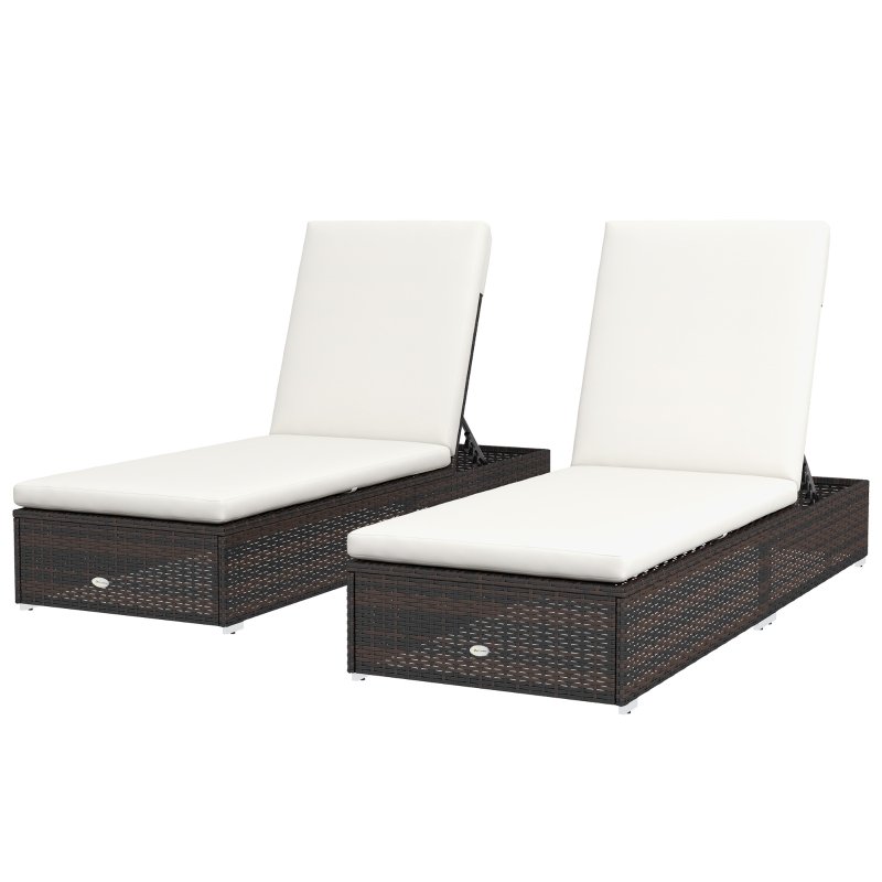 Best Set of Two Rattan Sun Loungers, with Reclining Backs - Brown/Cream - Image 11