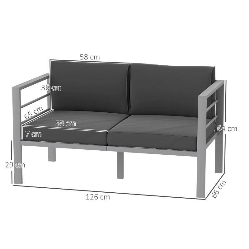 Best Two-Seater Aluminium Garden Sofa - Grey - Image 3