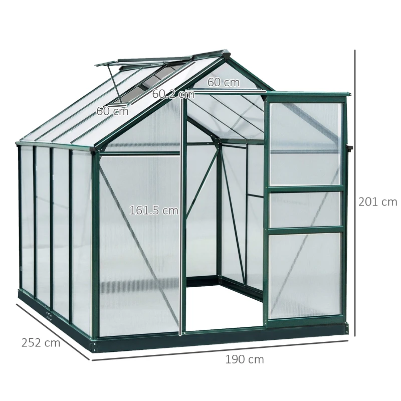Best 6 x 8ft Polycarbonate Greenhouse, Large Walk-In Green House with Slide Door and Window, Garden Plants Grow House with Aluminium Frame and Foundation, Dark Green - Image 3
