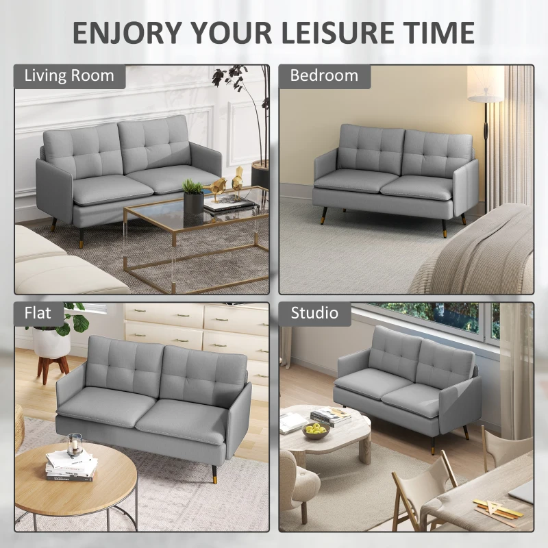 Best Modern Two Seater Sofa, Button Tufted Loveseat with Cushions and Steel Legs for Living Room, Guest Room, Grey - Image 7