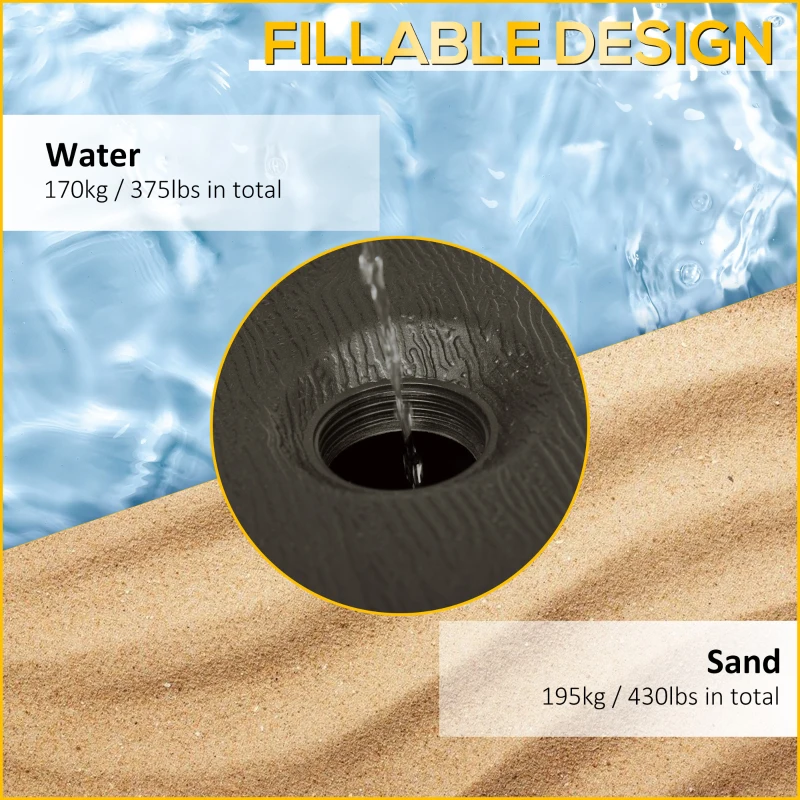 Best Fillable Cantilever Parasol Base Weights with Steel Cross Base, Garden Umbrella Stand Weight with Wheels, 195kg Sand or 170kg Water Filled, Coffee - Image 5