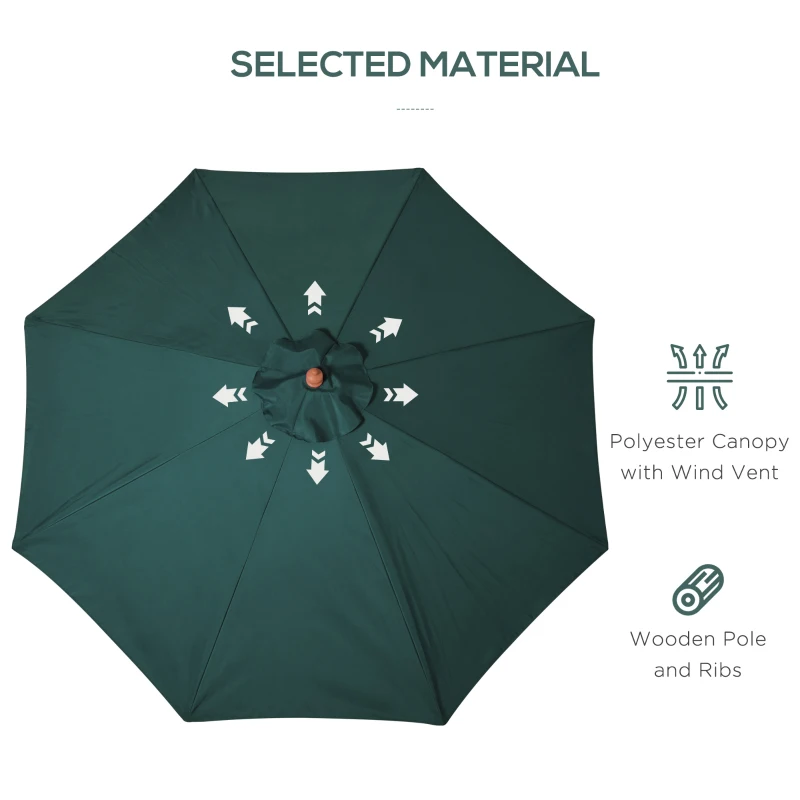 Best 3(m) Wooden Patio Umbrella, Pulley Operated Garden Parasol with Rope Pulley Mechanism and 8 Ribs, Dark Green - Image 4