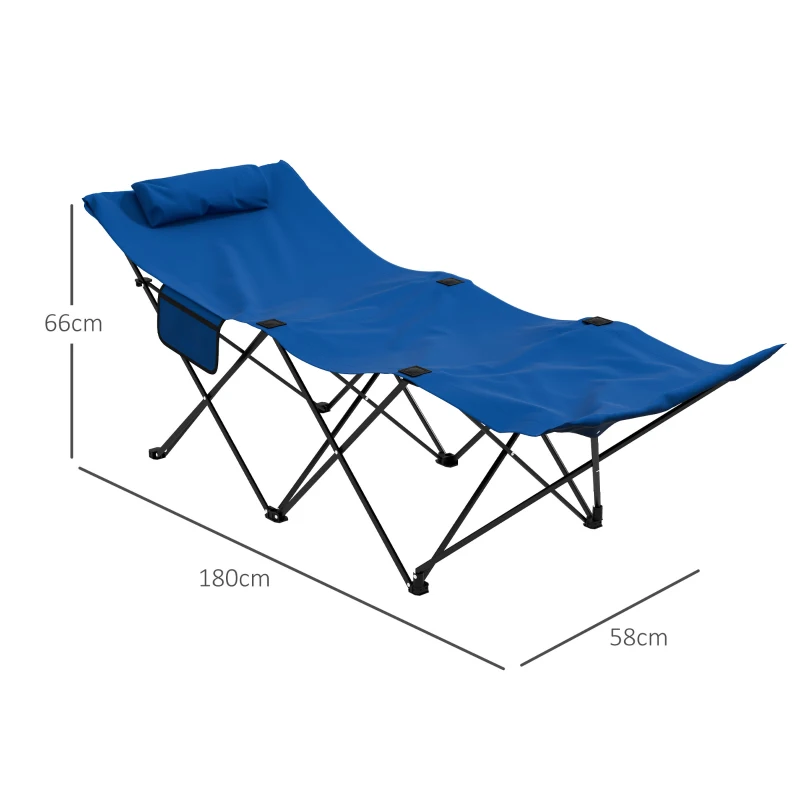 Best Foldable Sun Lounger, Outdoor Tanning Sun Lounger Chair with Side Pocket, Headrest, Oxford Seat, for Beach, Yard, Patio, Dark Blue - Image 3