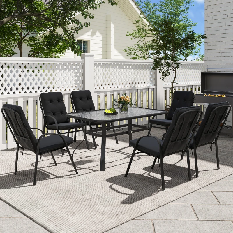 Best Seven-Piece Garden Dining Set with Cushions - Black - Image 8